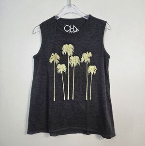 Chaser Kids Heathered Brown & Gold Palm Tree Tank, Size 6 ~ EUC